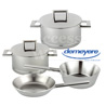Set de d�part Demeyere s�rie design luxe JOHN PAWSON avec faitouts 18 et 20cm et 1 sauteuse conique de 20cm ainsi qu&rsquo;une po�le � frire 24cm - convient pour tous feux dont INDUCTION - acier Inox