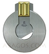 Coupe-cigare rond - acier inox satin&eacute;  poussoir anneaux en plaqu&eacute; OR - coupe: &Oslash; 18 mm marque 'Eloi' coutelier-orf&egrave;vre -livr&eacute; avec &eacute;tui cuir-
