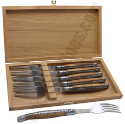 Coffret Ch�ne de 6 fourchettes Laguiole olivier