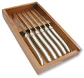 Coffret cadeau de 6 couteaux laguiole en acier inoxydable monobloc  Convient pour lave-vaisselle - Lame en acier inox �paisseur: 2.5 mm livr� en coffret bois verni avec couvercle &agrave; glissi&egrave;res transparent