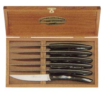 Coffret de 6 couteaux Thiers corne noire jasp�e Claude Dozorme