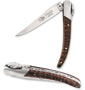 Couteau r&eacute;gional d&acute;Auvergne: LE LOTUS  Lame acier inox 12C27 - 1 mitre en inox bross� Manche en bois d&acute;amourette - Ressort acier forg&eacute; cisel&eacute; &agrave; la main mouche d&eacute;cor&eacute;e d&acute;une fleur de lotus - livr&eacute; avec &eacute;tui noir