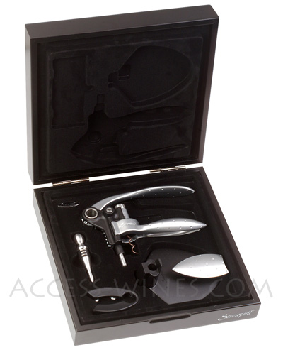 SCREWPULL -lever model &eacute;l&eacute;gance-, Tire-bouchon professionnel &eacute;l&eacute;gance LM2001, Aspect aluminium satin� livr&eacute; dans un &eacute;l&eacute;gant coffret bois cadeau :